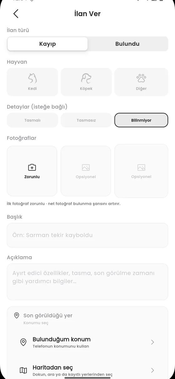 Kayıp ilan formu